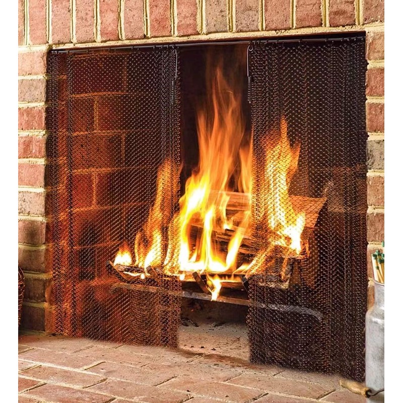 Sunshinecarpentry Fireplace Mesh Screen Curtain, Two Panels. Rod kit NOT