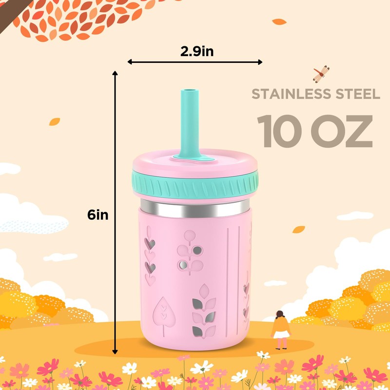 Tronco [4 Pack] 10 oz 2-in-1 Stainless Steel Kids Tumbler