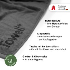 STRYVE Towell Plus V2 Sporthandtuch mit Tasche und Magnetclip, in 7 Farben Die Höhle der Löwen (Platinum Grau) Gym Handtuch TOWELL+