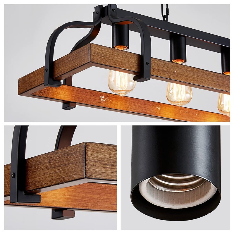 WUZUPS 4-Light Metal Pot Hanging Rack Chandelier Imitation Wood Grain