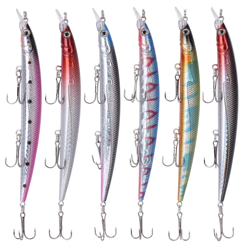 6 pcs 13.5cm/13.5g Freshwater Saltwater Fishing Lures Plastic Hard Baits