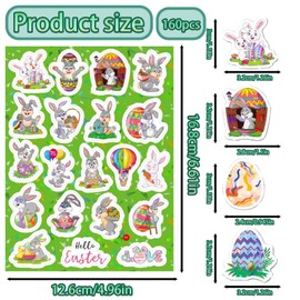 160 Pcs 8 Sheets Easter Easter for Kids, Easter Egg Stickers, Kids Easter Gifts Decor Treats Games Bunny for Party Favors Party Favor Supplies
