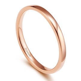 TIGRADE 2mm 4mm Rose Gold Titanium Plain Dome High Polished Wedding Band Ring Comfort Fit Size 3.5-12.5 (2mm, 5)