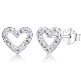 ZDE S925 Sterling Silver Heart Earrings Women Earrings Cubic Zirconia Men Hypoallergenic Non-Nickel Cartilage Earrings Studs Sensitive Ears Simple Classic 5mm Tiny CZ Stud Earrings, 6mm, Sterling