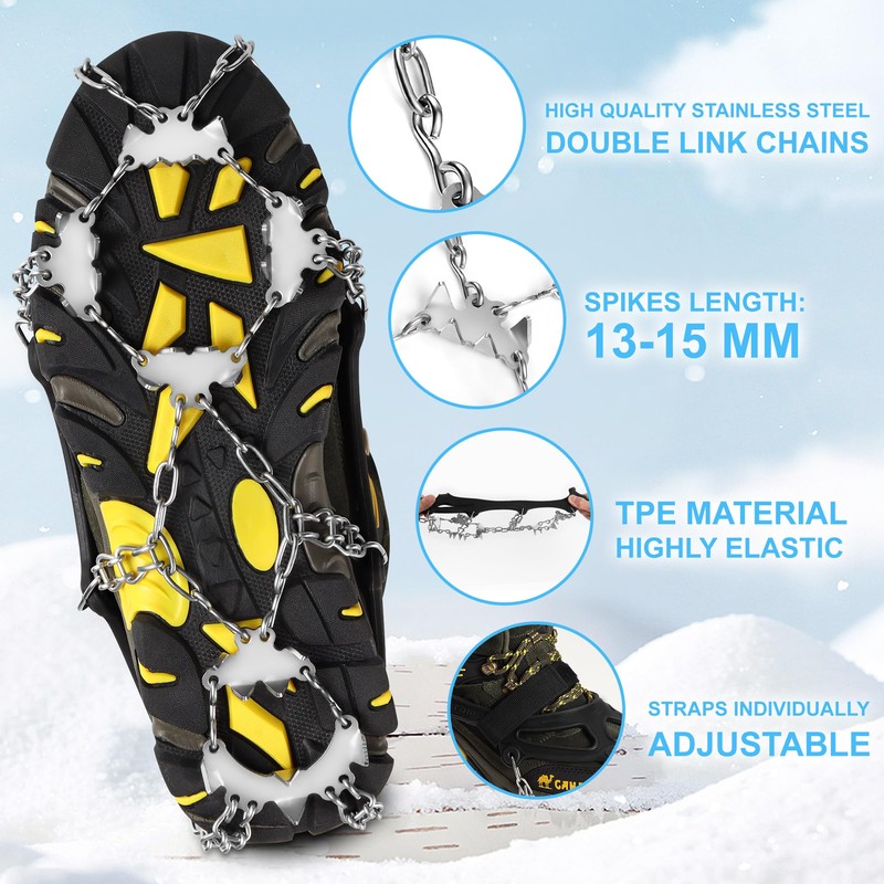 24 Teeth Mountain Boots Crampons (Black, XL)