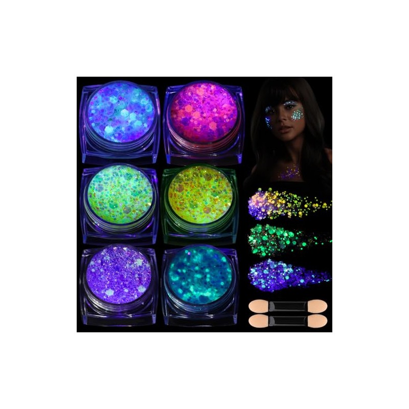CharmBurst 6 Colours Glitter Gel That Glows in the Dark,