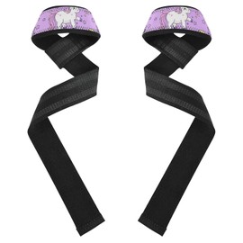 Correas de levantamiento de pesas de unicornios de dibujos animados con estrellas, color morado y melocotón, antideslizantes de 26 pulgadas, resistentes correas de entrenamiento para levantamiento de