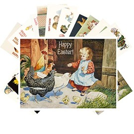 PIXILUV Vintage Postcards (24 pcs 4"x6" each) EASTER Chicks and Kids Vintage Notecards Retro Easter Greeting Card Reprint