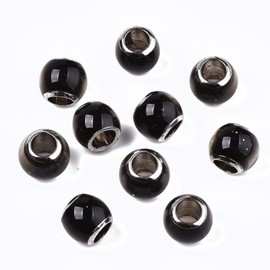 KISSITTY 50Pcs Large Hole Glass Bead Changing Color Mood Beads European Spacer Bead Temperature Sensing Rondelle Bead Lampwork Loose Bead with Brass Cores for Bracelet Jewelry Making Hole:4mm