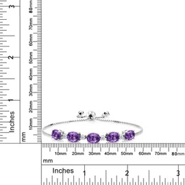 Gem Stone King 925 Sterling Silver Purple Amethyst and White Topaz Women Tennis Bracelet (6.09 Cttw, Gemstone Birthstone, Oval 8X6MM, Fully Adjustable Up to 9 Inch)