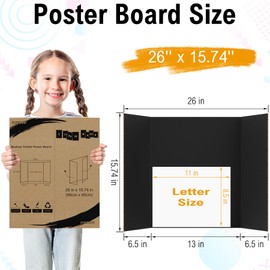 HAUTOCO 12 Pack Trifold Poster Board 26'' x 15.74'' Medium Tri Fold Project Boards Black Corrugated Presentation Cardboard for Science Fairs, School Projects, Event Displays, Business