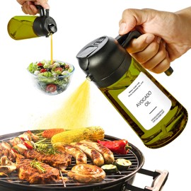 Olive Oil Dispenser Bottle - 16oz Oil Sprayer for Cooking Oil Dispenser for Kitchen - 2 In 1 Oil Dispenser and Oil Sprayer for Air Fryer, Salad, BBQ, Roasting - Lightproof Oil Dispenser with stickers