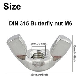 Pack of 25 Wing Nuts Stainless Steel Wing Nut Rustproof Butterfly Nuts Set for Universal Use Heavy Duty Certified Standard Wing Nut for Systems DIY Tools Silver (M6)
