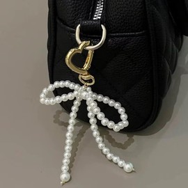 ZOONAI Pearl Bow Bag Charm for for Handbags, Cute Pearl Keychain Purse Charms Handbag Pendant for Women Girls (Gold)