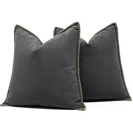 Vfuty Dark Gray Textured Throw Pillow Cover 20x20 Set of 2 Decorative Chenille Pillow Cover with Stitched Edges, Neutral Farmhouse Pillow Case for Couch Sofa Living Room Bedroom Cozy Accent Decor