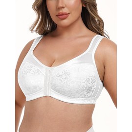 WingsLove Women's Full Coverage Front Closure Minimizer Bra Plus Size Wirefree Bras Comfort Non Padded Wide Straps Support, 38D, White