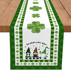 Spring Decor - Irish Spring Table Runner, St Patrick's Day Decorations for Kitchen – Classic St Patrick's Day Table Runner with Gnome and Clover Design