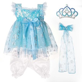 VacosHeart 4Pcs Reborn Dolls Baby Clothes Girl for 17-22 Inch Dolls, Handmade Sequin Sparkly Blue Princess Gauze Dress Crown Outfit Clothing Accessories for Lifelike Newborn Toy Dolls