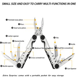 Multitool,13-in-1 Multitools Pliers with Nylon Sheath,Professional Stainless Steel Multi-Tool for Outdoor,Survival,Camping,Hiking,Simple Repair(13 in 1-Natural)