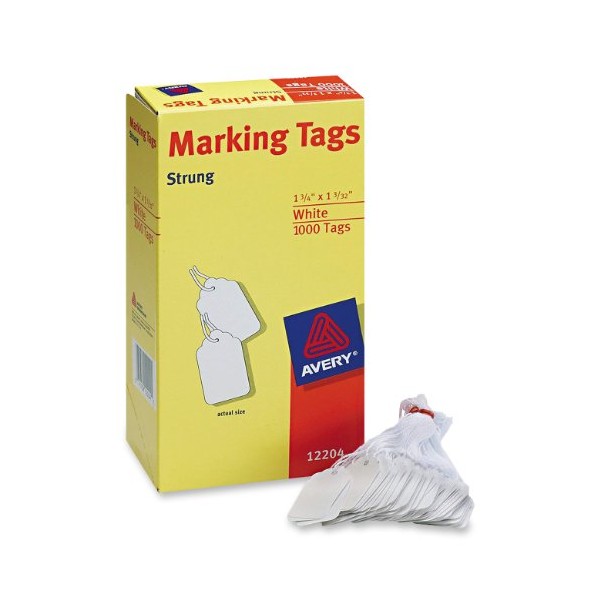AVERY White Marking Tags Strung, Pack of 1000 (12204),,1 3/4 x 1 3/32