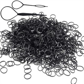 2000 PCS Hair Bands, Black Elastic Hair Band, Mini Hair Rubbers Ties for Girls Ponytail Hair Accessories, Soft Elastic Bands Non-Slip Small Hair Ties, with 2 PCS Topsy Tail Hair Tools.