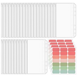 30PCS Cash Envelopes, A6 Binder Pockets with Label Stickers for Money Saving, 6 Holes Waterproof Zipper Bags for Budget Binders, Documents, and Cards, Budget Binders and Cash Organization