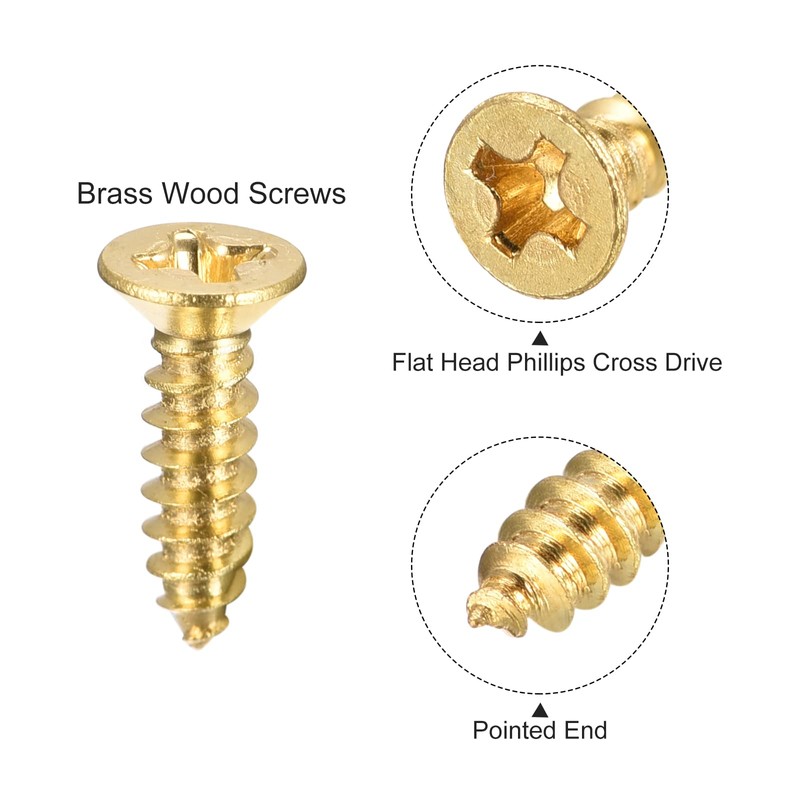 uxcell Brass Wood Screws, M3x12mm Phillips Flat Head Self Tapping