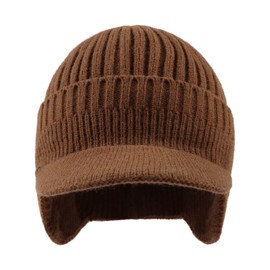 PESAAT Autumn Thick Men Knit Visor Winter Warm Adult Earflap Beanie Hat Classic Men Skull Cap (Khaki)