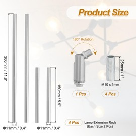 PATIKIL Threaded Extension Rod,4 Set 6" and 12" M10 x 1mm Fine Thread Lamp Pipe with Lamp Pipe Nipple,Sloped Ceiling Adapter for Pendant Light Island Lighting Chandelier Stems,Silver