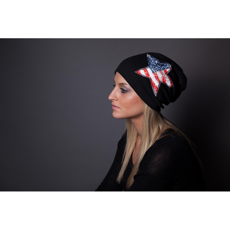 styleBREAKER beanie hat with sequins star USA application, stars and