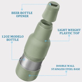 YRSENG Beer Gift for Men, Lightweight Modelo Beverage Beer Bottle Cooler w/Beer Opener - Double Walled Stainless Steel 12oz. Modelo Beer Bottle Insulator Holder(Sage Green)