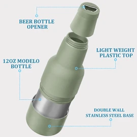 YRSENG Beer Gift for Men, Lightweight Modelo Beverage Beer Bottle Cooler w/Beer Opener - Double Walled Stainless Steel 12oz. Modelo Beer Bottle Insulator Holder(Sage Green)