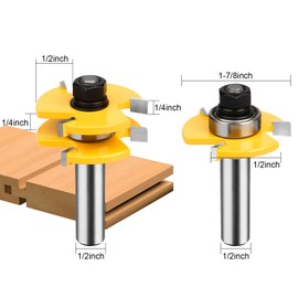 BAIDETS 1/2" Tongue and Groove Router Bits - Set of 2Pcs 1/2 Inch Shank Router Bit Set 3 Teeth Adjustable T Shape Wood Milling Cutter