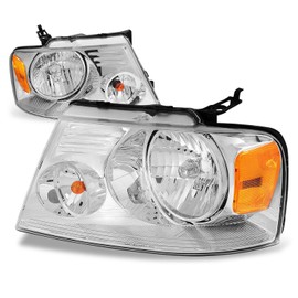 Auto Dynasty Headlights Assembly Compatible with 2004 2005 2006 2007 2008 Ford F150 Lincoln Mark LT 04-08, Left and Right Side Headlamps Car Lights Replacement, Chrome/Amber