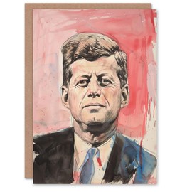 Artery8 Greeting Card John Kennedy JFK USA President Watercolour Blank For Him Or Her Art Birthday Card