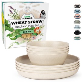 Grow Forward Premium Wheat Straw Plates and Bowls Sets - 8-Piece Wheat Straw Dinnerware Sets - Unbreakable & Reusable Microwave Safe Plastic Dinner Plates for Outdoors, RV, Camping Dishes - Sahara