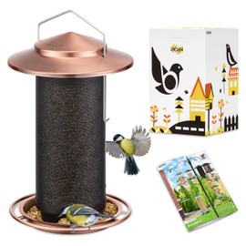 iBorn Bird Feeders for Outdoors, All Metal Mesh Tube, Holding Bird Seed for Outside Feeders,18cm Large Roof, Copper, 2.8lb(Seed is not Included)
