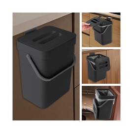 CXGFVRE 1.3 Gallon/5L Compost bin Kitchen, for use on countertops or Under Sinks, Hanging Trash can with lid, for Cupboard/Bathroom/Bedroom/Office/Camping, Mountable Indoor Compost Bucket(Black)