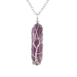Enjiror Natural Healing Amethyst Crystal Necklace Silver Life Tree Wire Wrapped Gemstone Pendant Purple Hexagonal Point Crystals Stone Jewellery Necklaces for Mum Girls Women Ladies