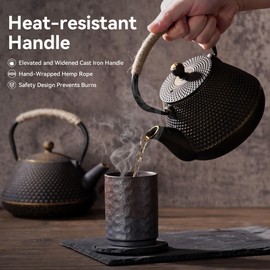 DRNKNSTX Cast Iron Teapot, 32 oz (950 ml) Japanese Tetsubin Tea Pot with Infuser for Stovetop Safe, Tea Kettle with Enameled Interior for Loose Leaf Tea and Tea Bags