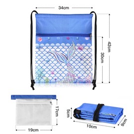 BOENFU Mermaids Drawstring Bags, Waterproof String Swim PE Bag, Large Drawstring Backpack with Outside Zipper and Hidden Inner Pocket for School Gym Traveling Swimming Party Picnic