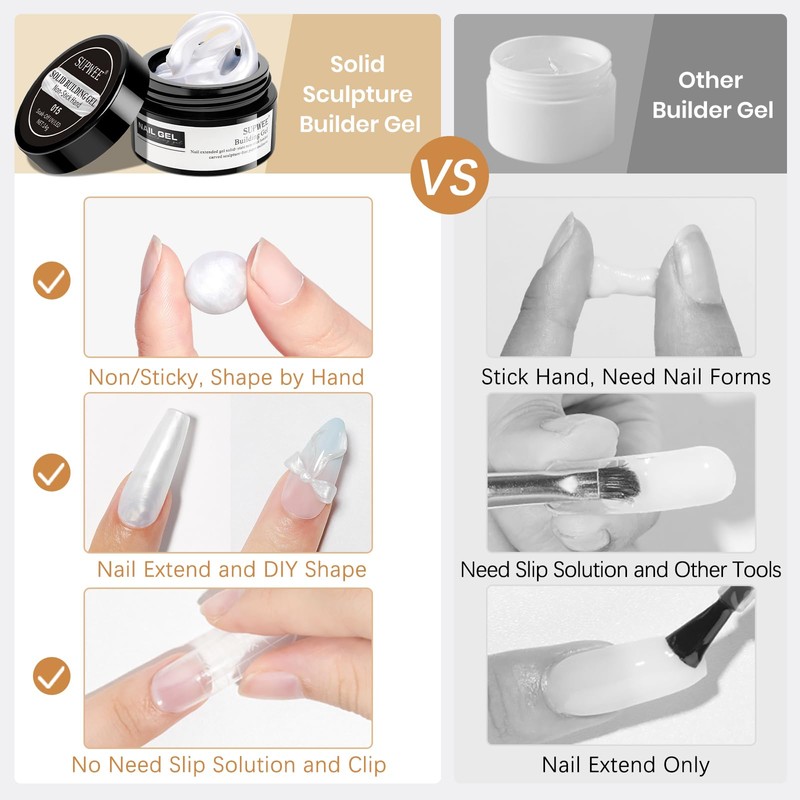 SUPWEE Solid Builder Gel, Pearl White 3D Sculpture Gel Nail