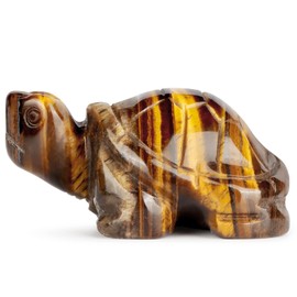 LEADGEM Crystal Turtle Figurines 2" Polished Tortoise Statue Decor Hand Carved Animal Sculpture Collectible Healing Gemstone Paperweight Ornament for Home Office, Yellow Tiger Eye