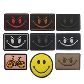 PVC Velcro Patch Bad Smiley Smiling Face Morale Tactical Military Embroidered Hook Patch Glow in the Dark Patch (E)
