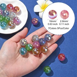 Ipotkitt 35 pcs 7 Colors UV Plating Iridescent Round Resin Beads with Glitter Powder Ball Shape Loose Beads for DIY Crafts Jewelry Bracelet Necklace Earrings Keychains Supplies