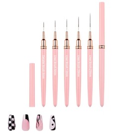 Nail Art Brushes, 5Pcs Nail Art Liner Brushes Dotting Pen Tools, Painting Art Design Brush Set for Long Lines Fine Drawing, Thin Details, Sizes 4/8/12/20/25mm, Pink