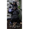 Rustic Black Bear Carrying Cub On Shoulder Statue Solar LED