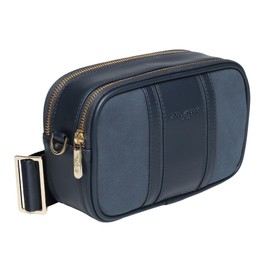 Alice Wheeler Madrid Crossbody Bag, Vegan Leather, Double Zip, 20 x 14 x 5.5 cm, Adjustable Strap (Navy)