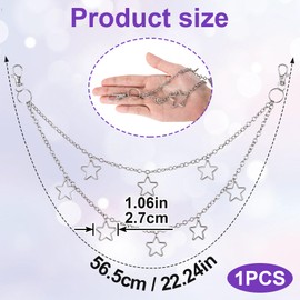 HINZIC Star Purse Double Chain Handbag Straps, Silver Metal Waist Chain Shoulder Crossbody Bags Short Handle Replacement Charm Accessories for Women - 1PCS