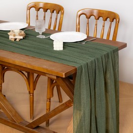 Socomi 3pcs Green Cheesecloth Table Runner Olive Summer Gauze 120 Inch Rustic Boho Cheese Cloth Runner for Wedding Party Baby Bridal Shower Centerpiece Decoration Holiday Home Decorations